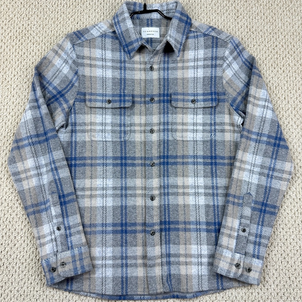 7 Diamonds Generation Shirt Men S Blue Plaid Soft Flannel 4 Way Stretch Outdoors